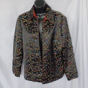 Vintage Reversible 100% Silk Asian Day Jacket, black & gold floral and Red revrs